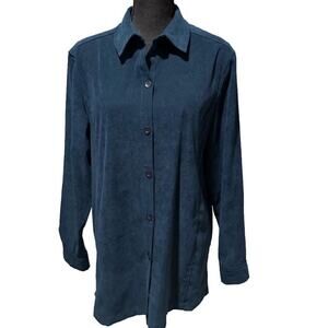 Norton Menaughton Dark Teal Faux Suede Button Shirt Vintage Soft Classic L